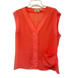 Victoria's Secret Womens Sleeveless Button‎ Front Blouse M Coral Polyester